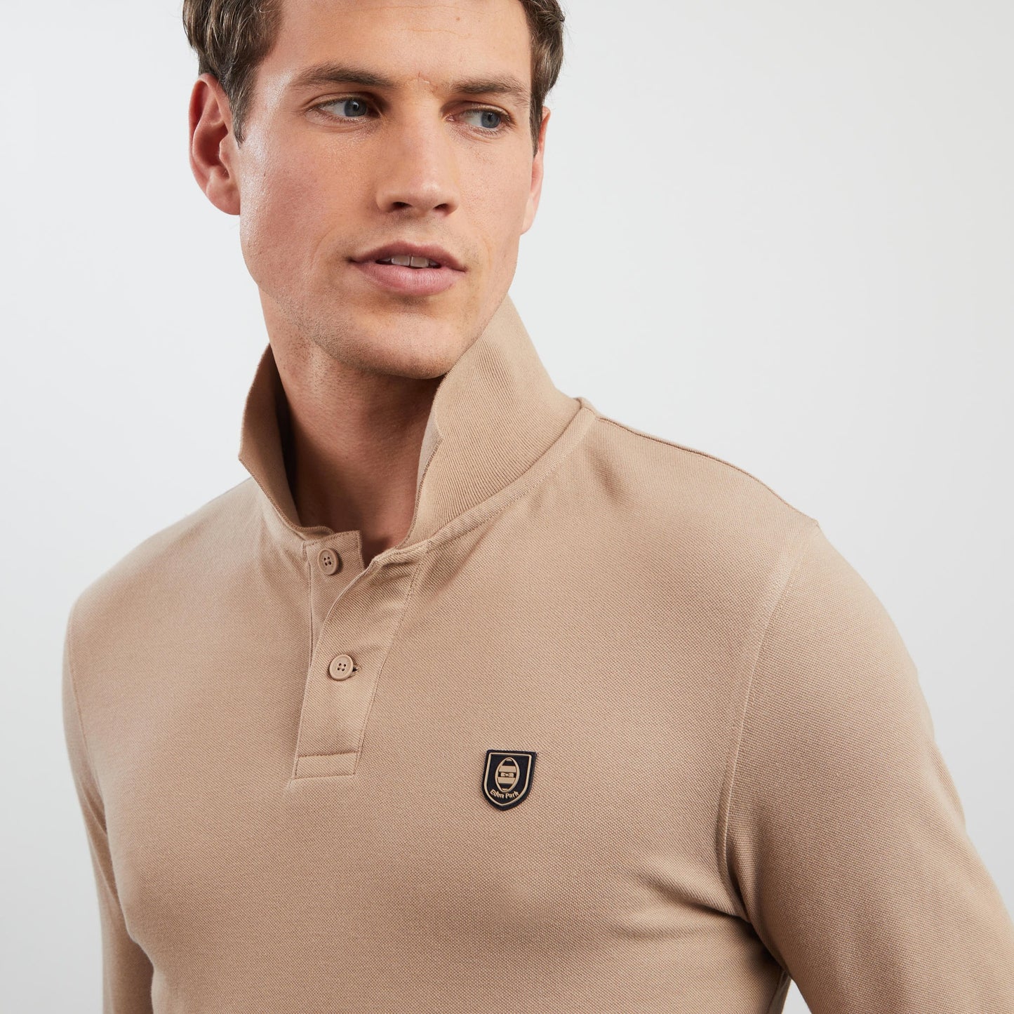 Beige long-sleeved polo shirt
