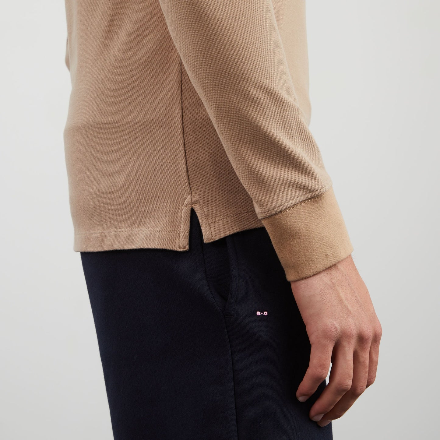 Beige long-sleeved polo shirt