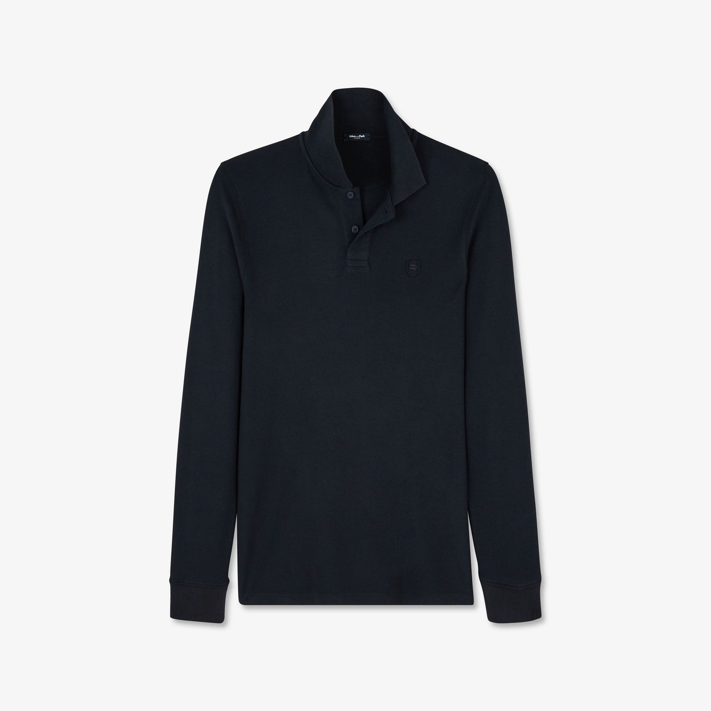 Navy blue long-sleeved polo shirt