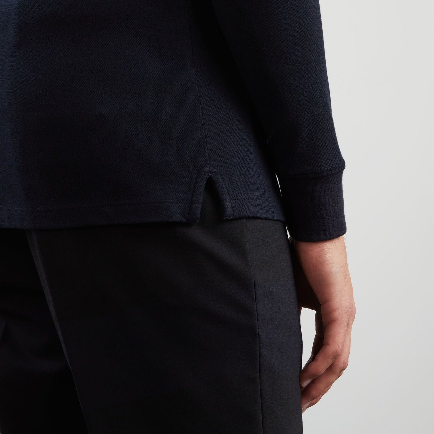 Navy blue long-sleeved polo shirt