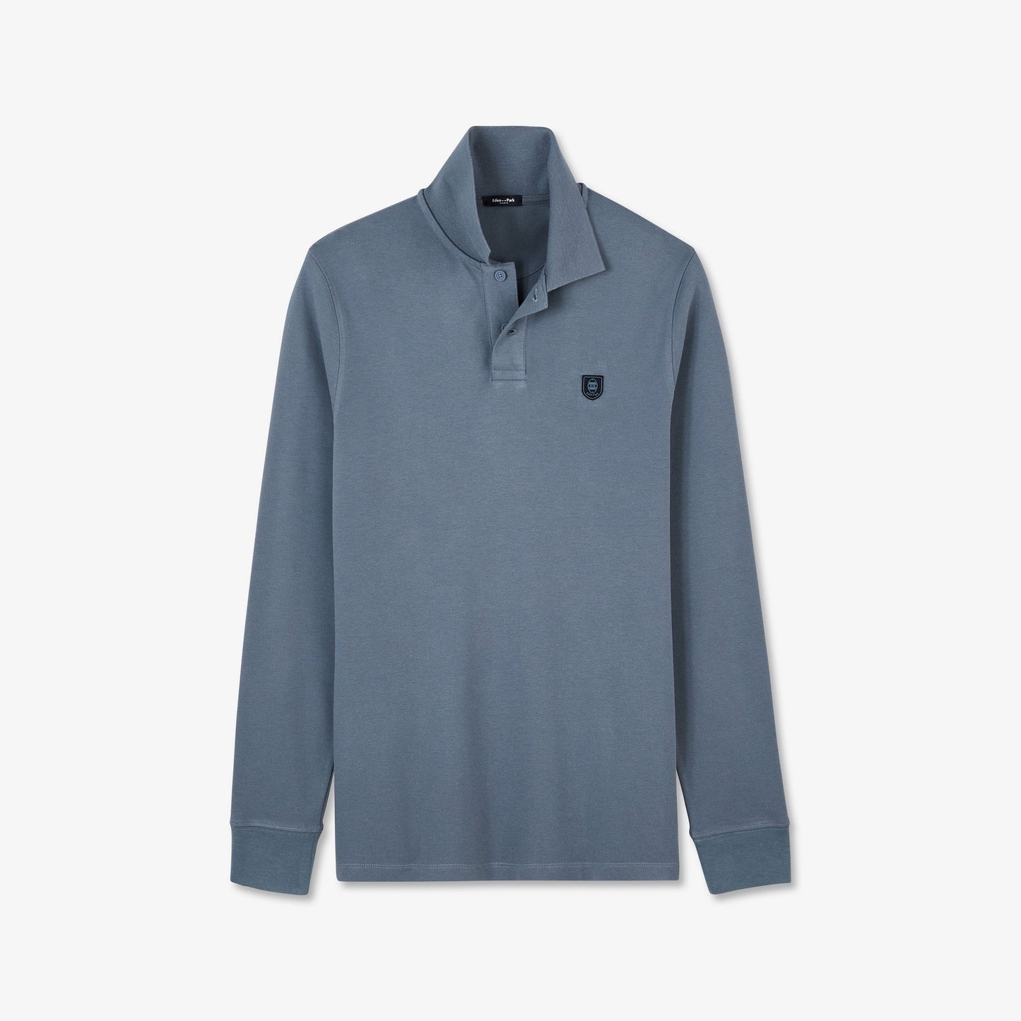 Grey-blue long-sleeved polo shirt