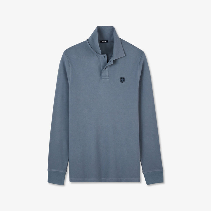Polo gris bleu manches longues