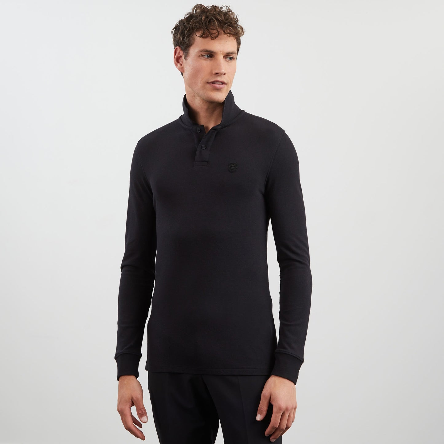 Black long-sleeved polo shirt