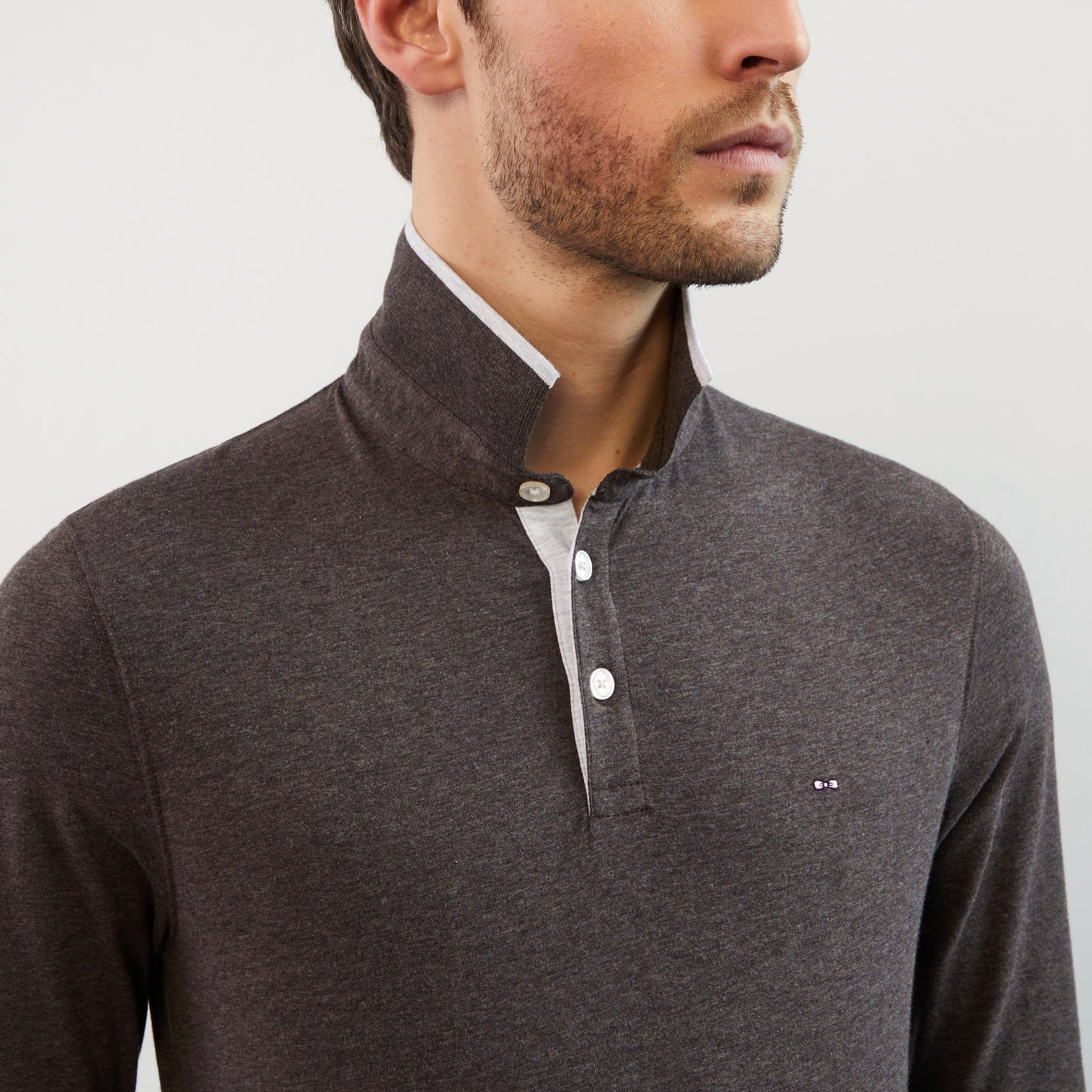 Polo marron manches longues