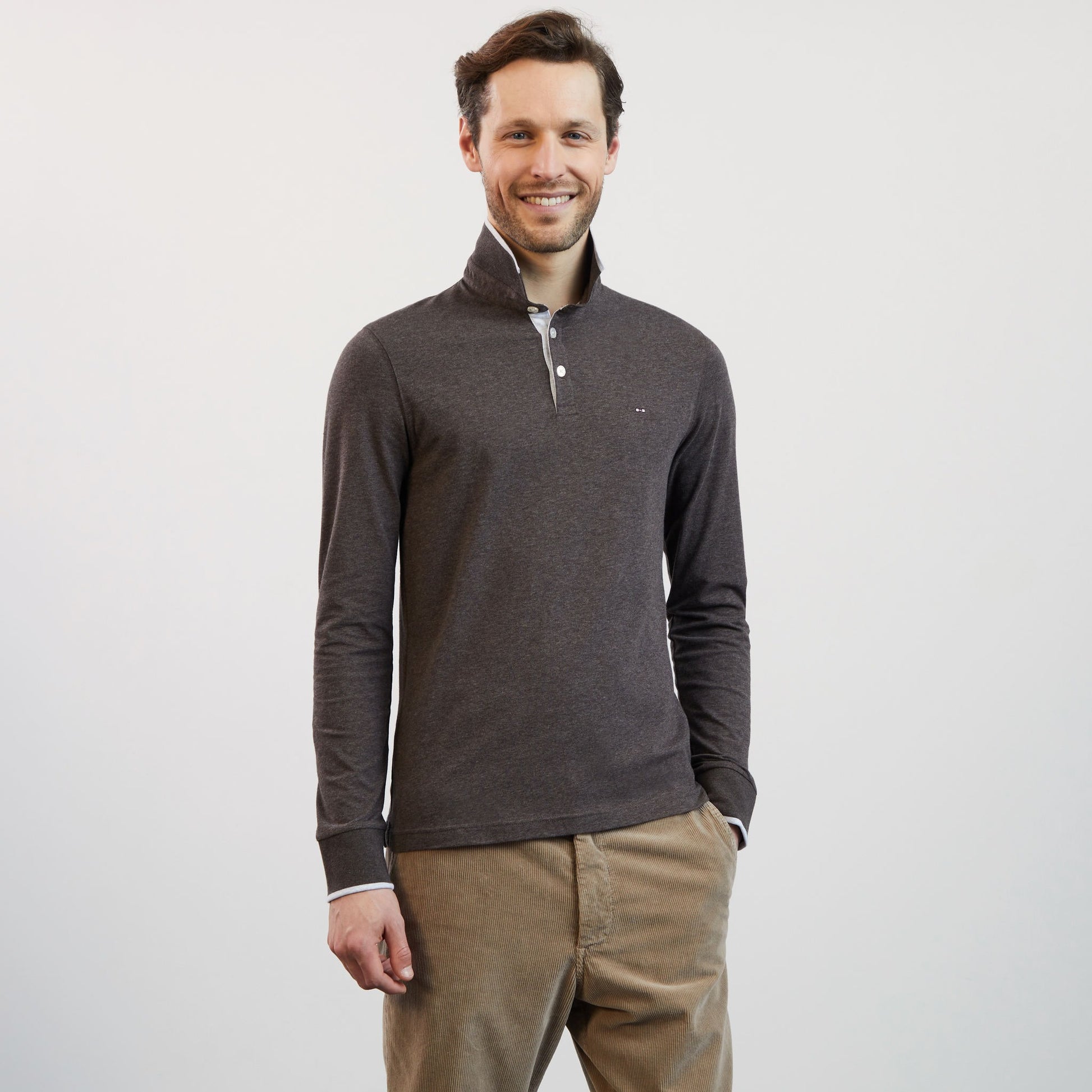 Polo marron manches longues