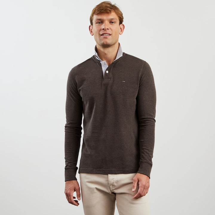 Polo marron manches longues