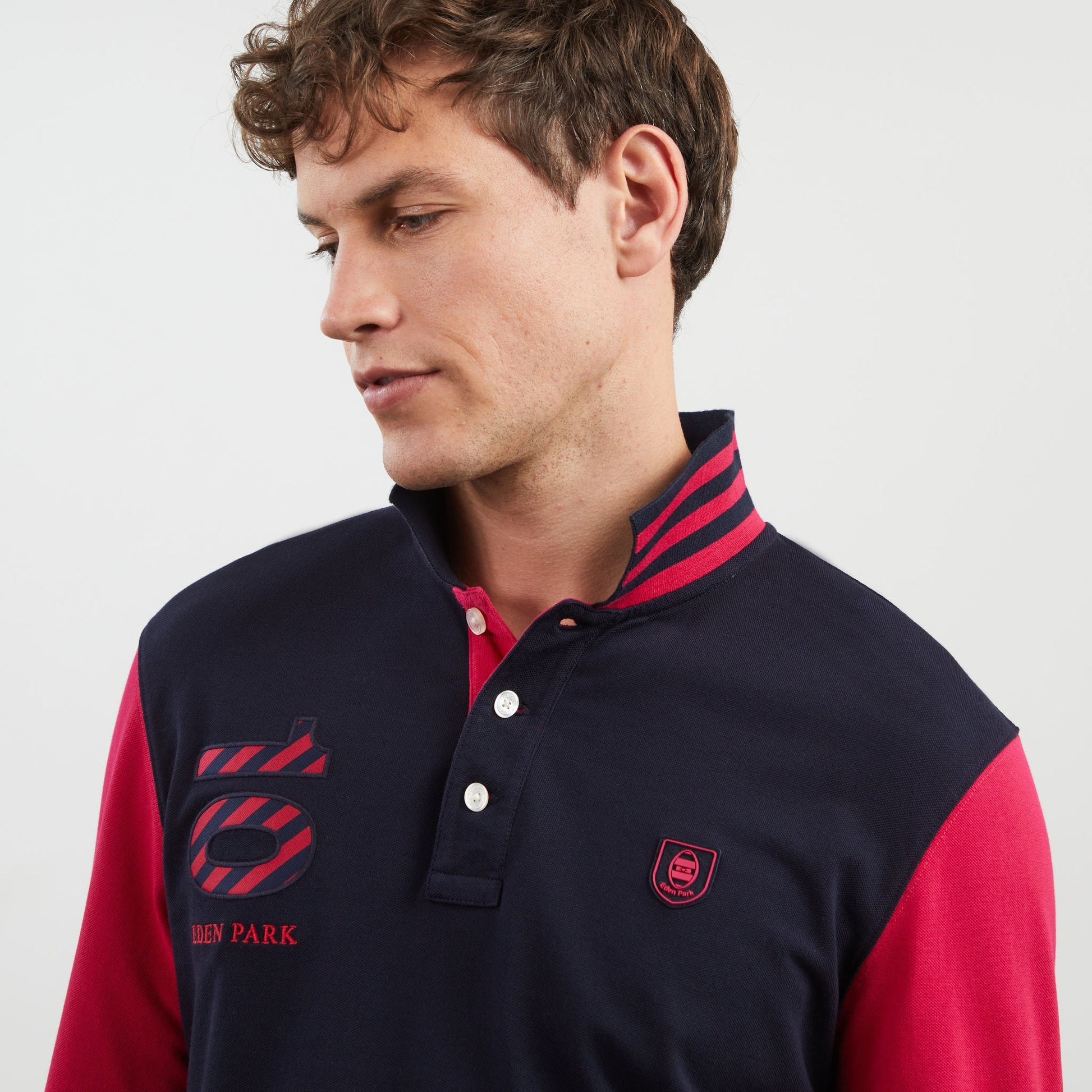 Polo manches longues color block Eden Park grande taille bleu marine