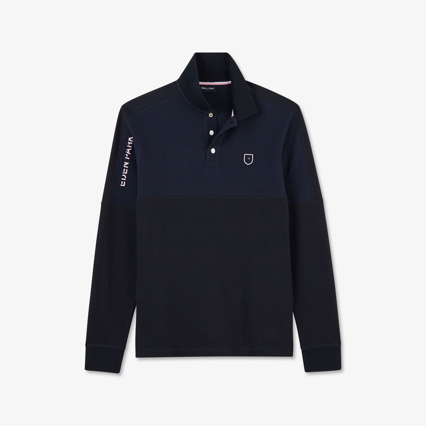Polo bleu foncé colorblock à broderie Eden Park