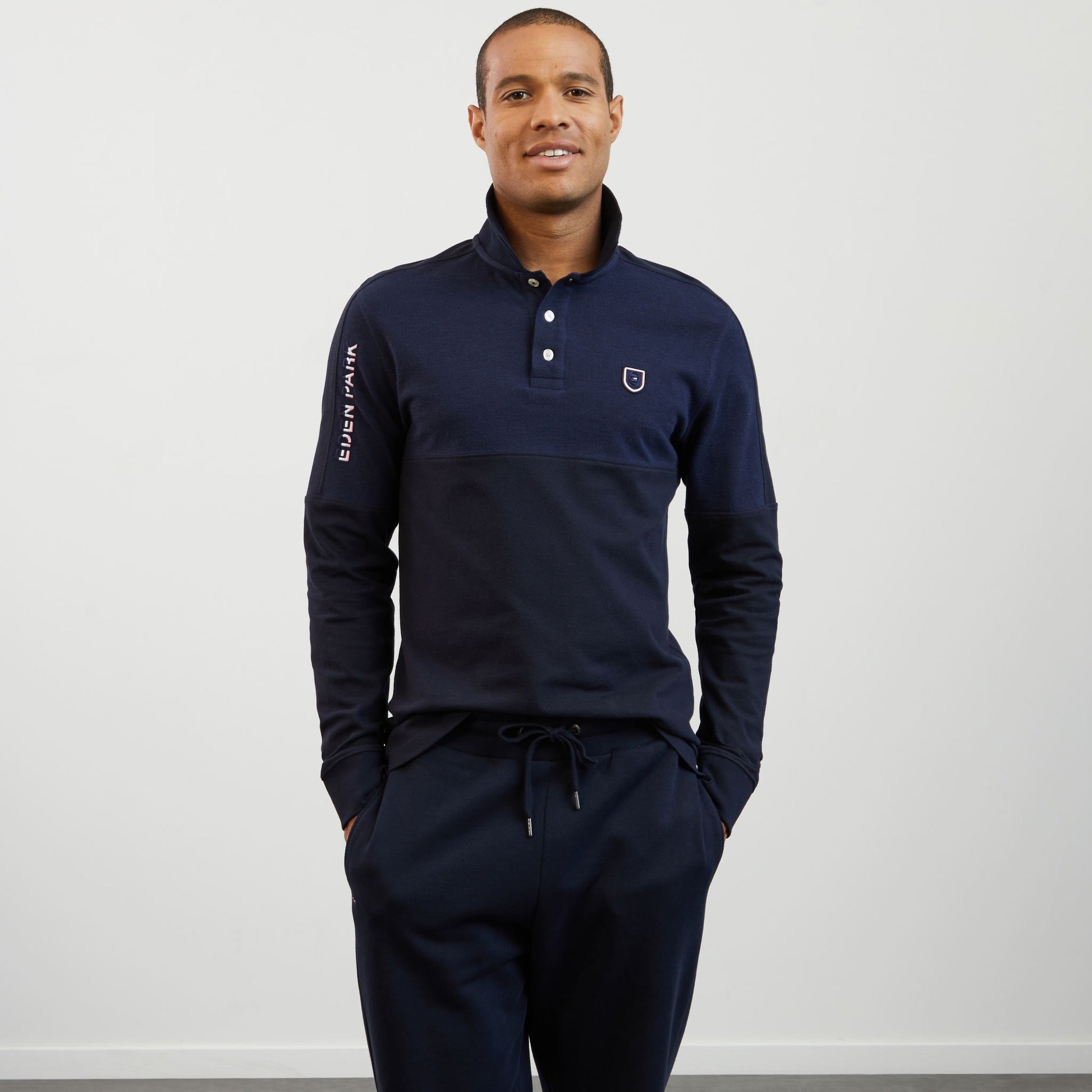 Polo bleu foncé colorblock à broderie Eden Park
