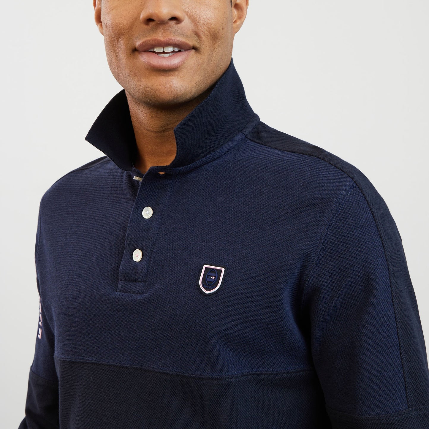 Polo bleu foncé colorblock à broderie Eden Park