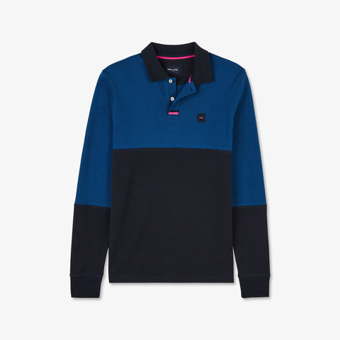 Polo bleu colorblock à inscription jacquard - Image 2