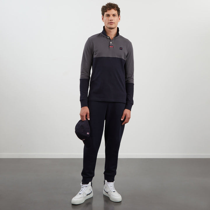 Polo gris foncé colorblock à inscription jacquard