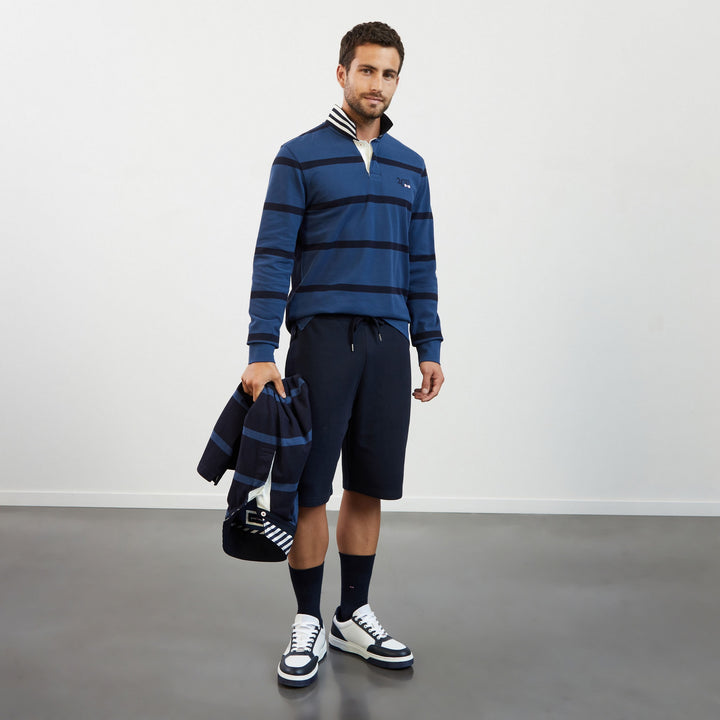 Polo bleu foncé rayé à broderies 2023