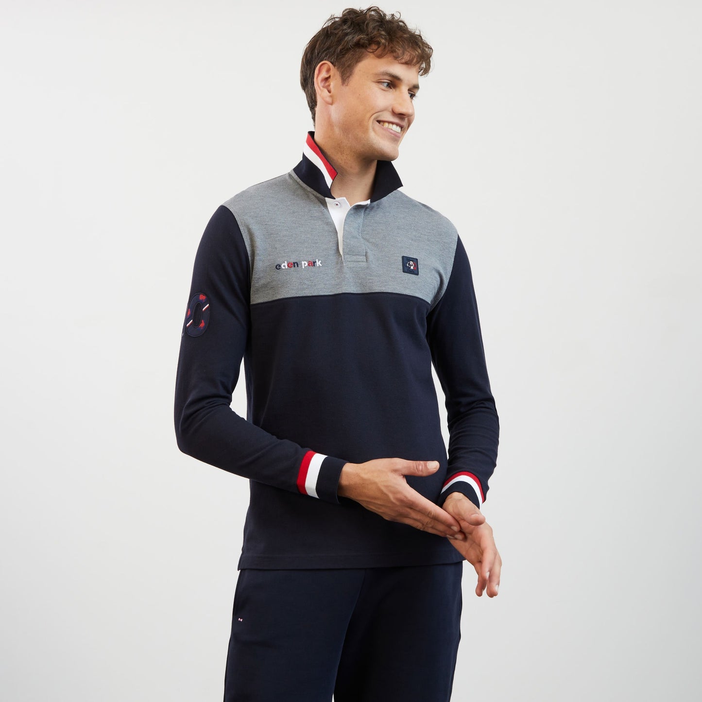 Polo gris colorblock manches longues