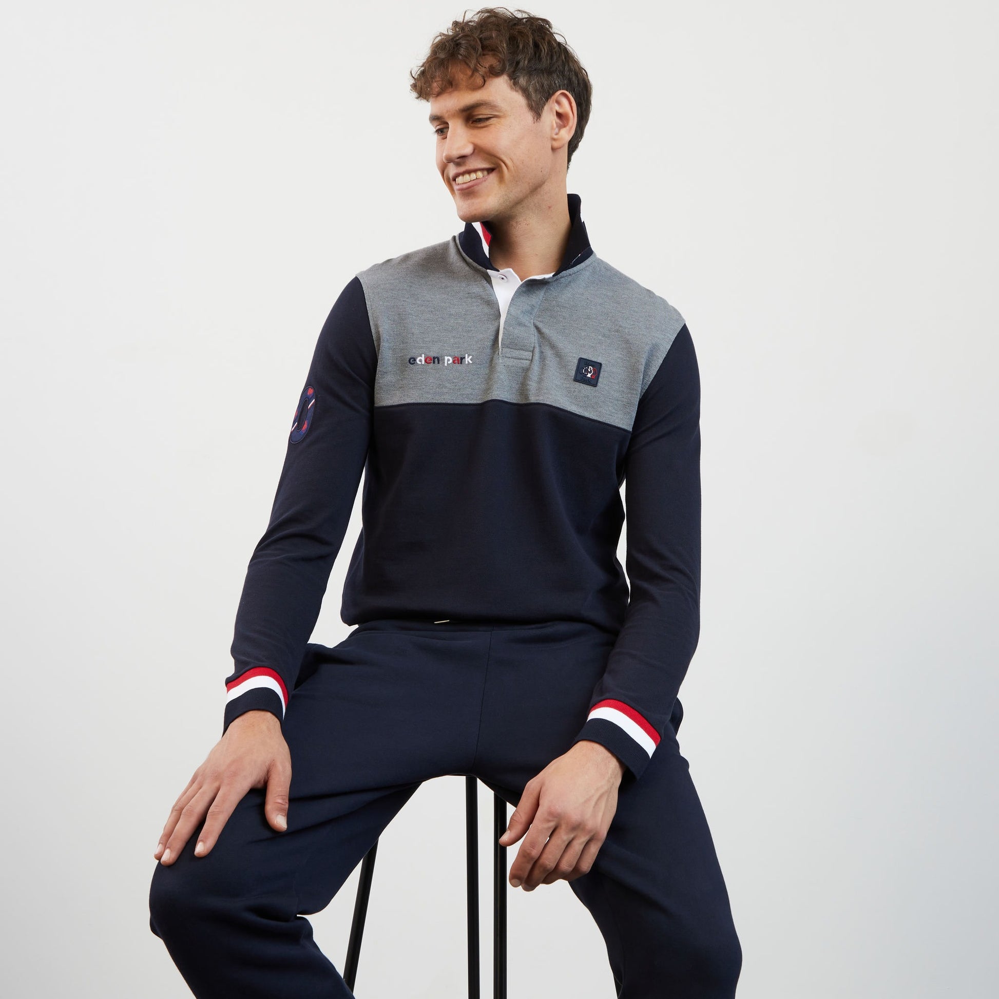 Polo gris colorblock manches longues