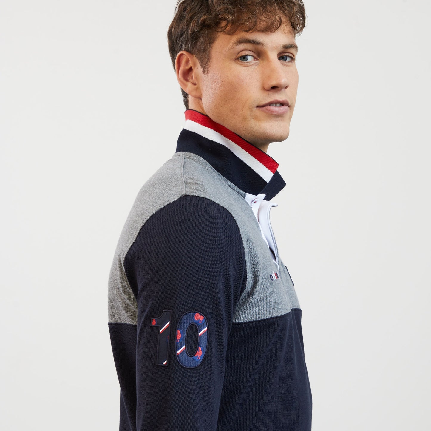 Polo gris colorblock manches longues