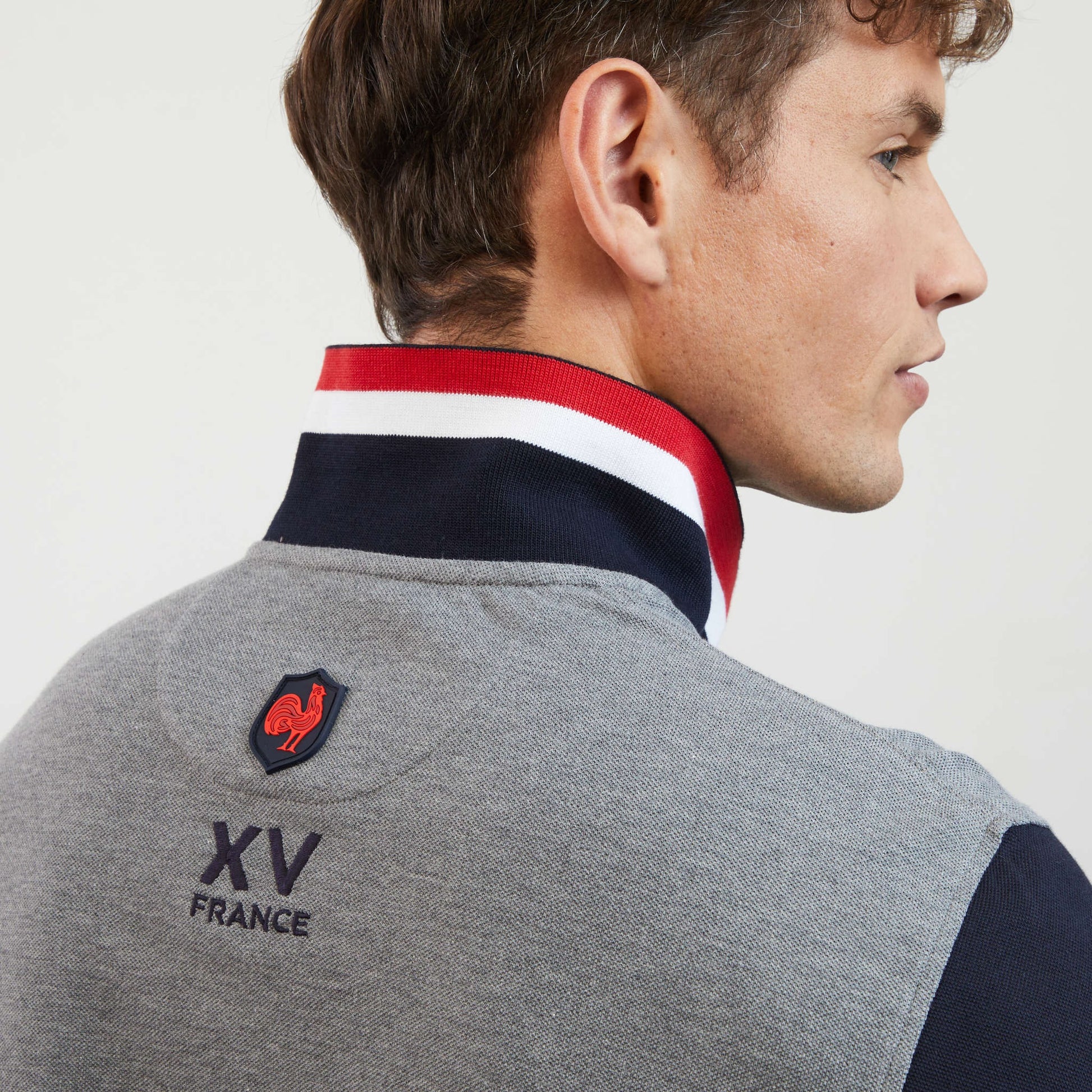 Polo gris colorblock manches longues