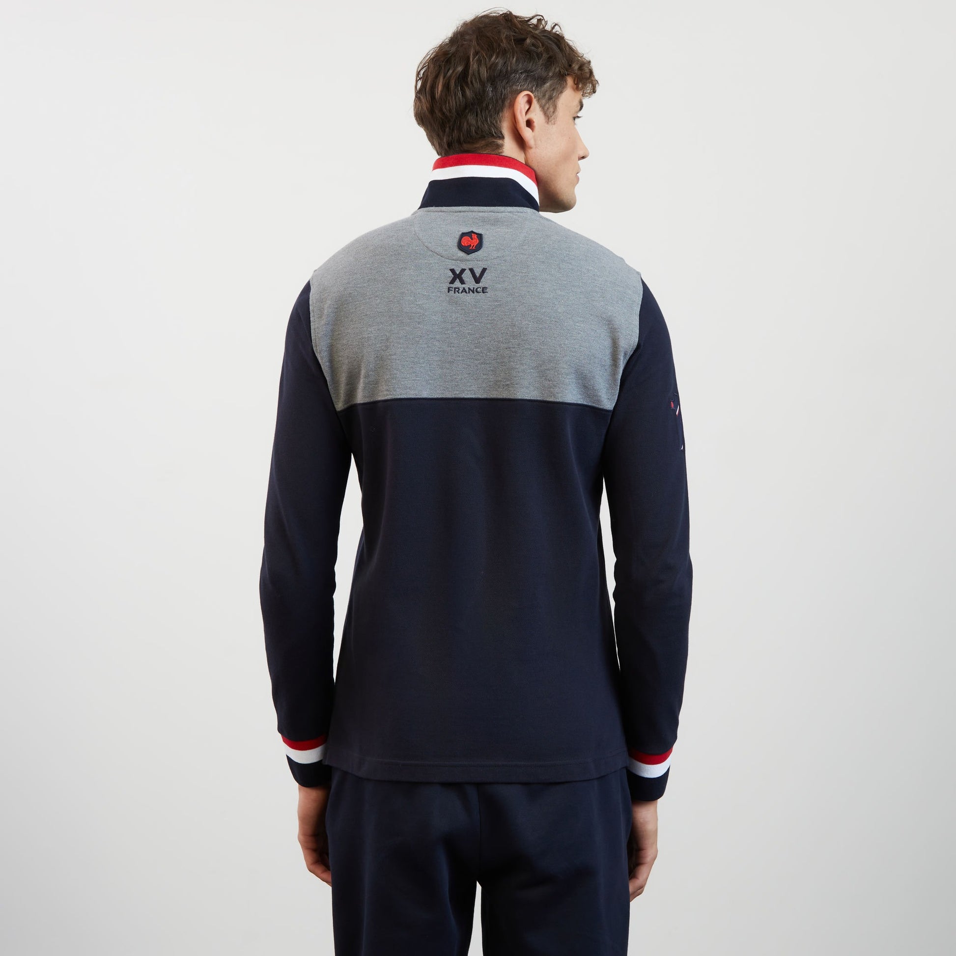 Polo gris colorblock manches longues
