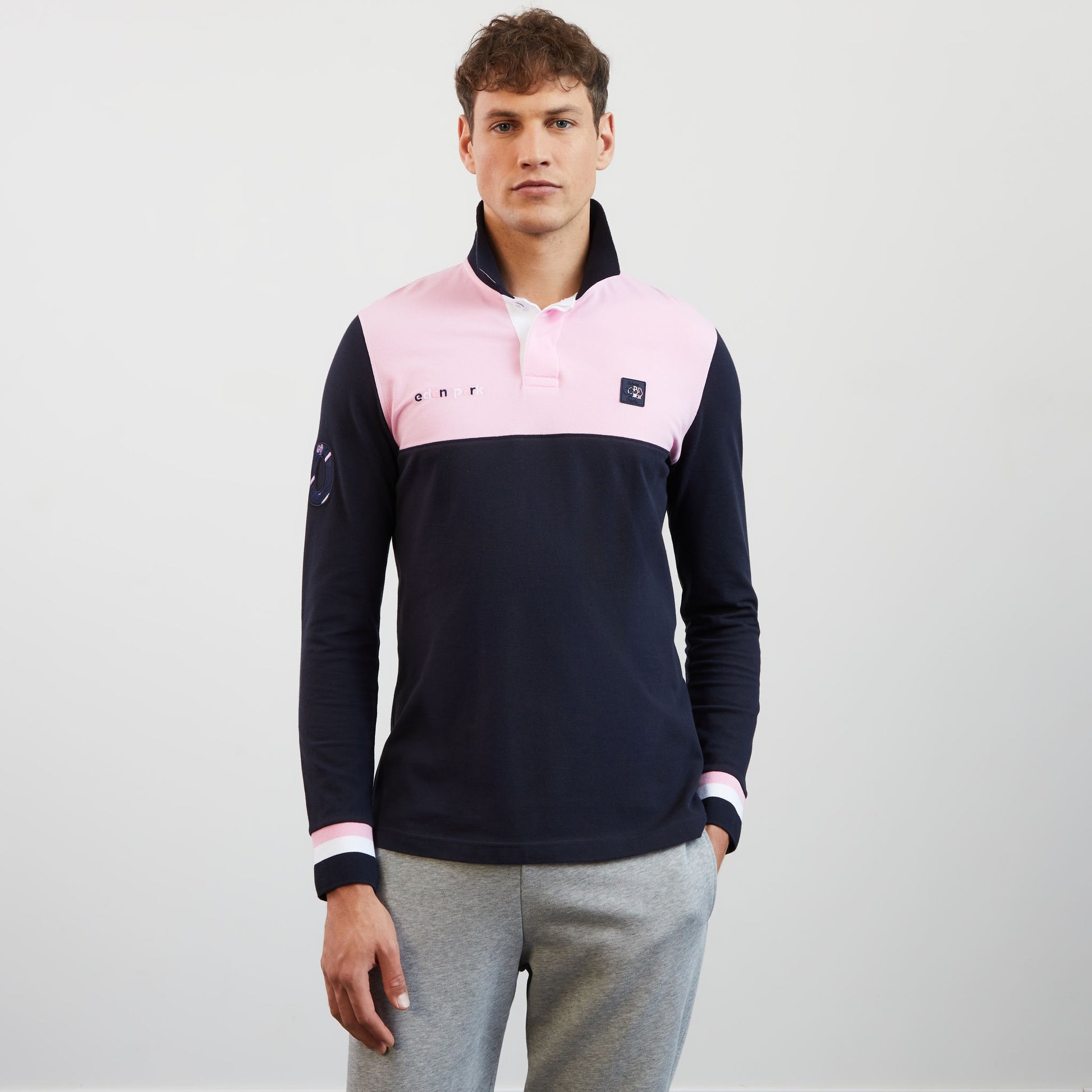 Polo rose colorblock manches longues – Eden Park