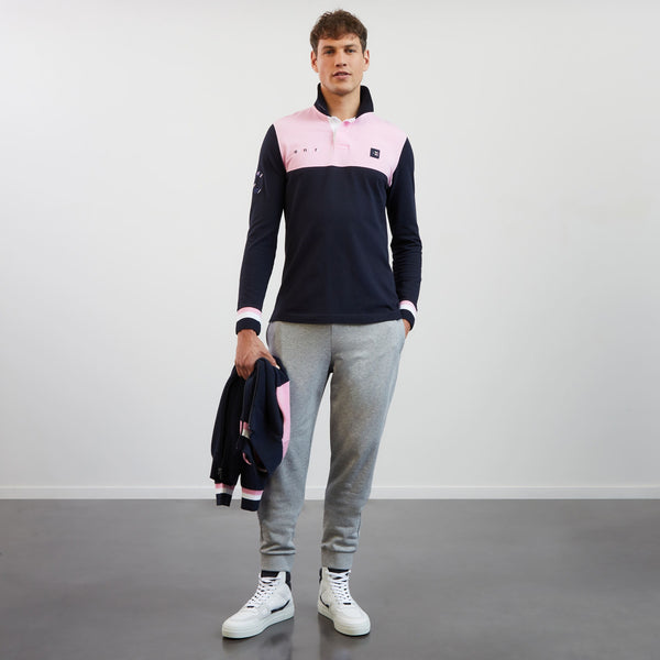 Polo rose colorblock manches longues