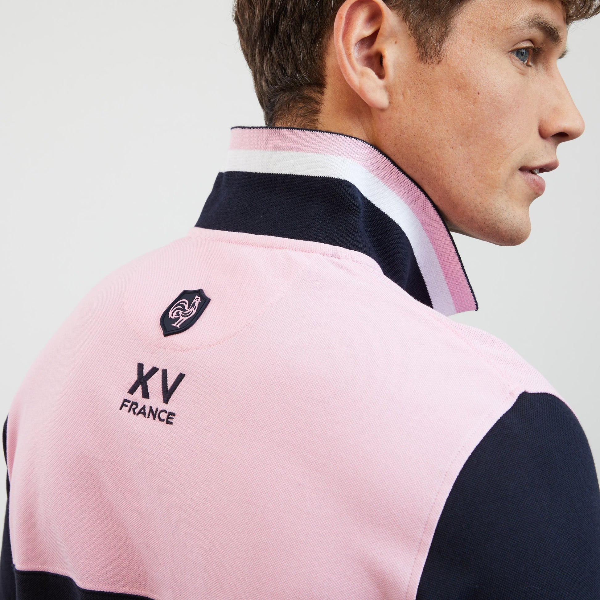 Polo rose colorblock manches longues