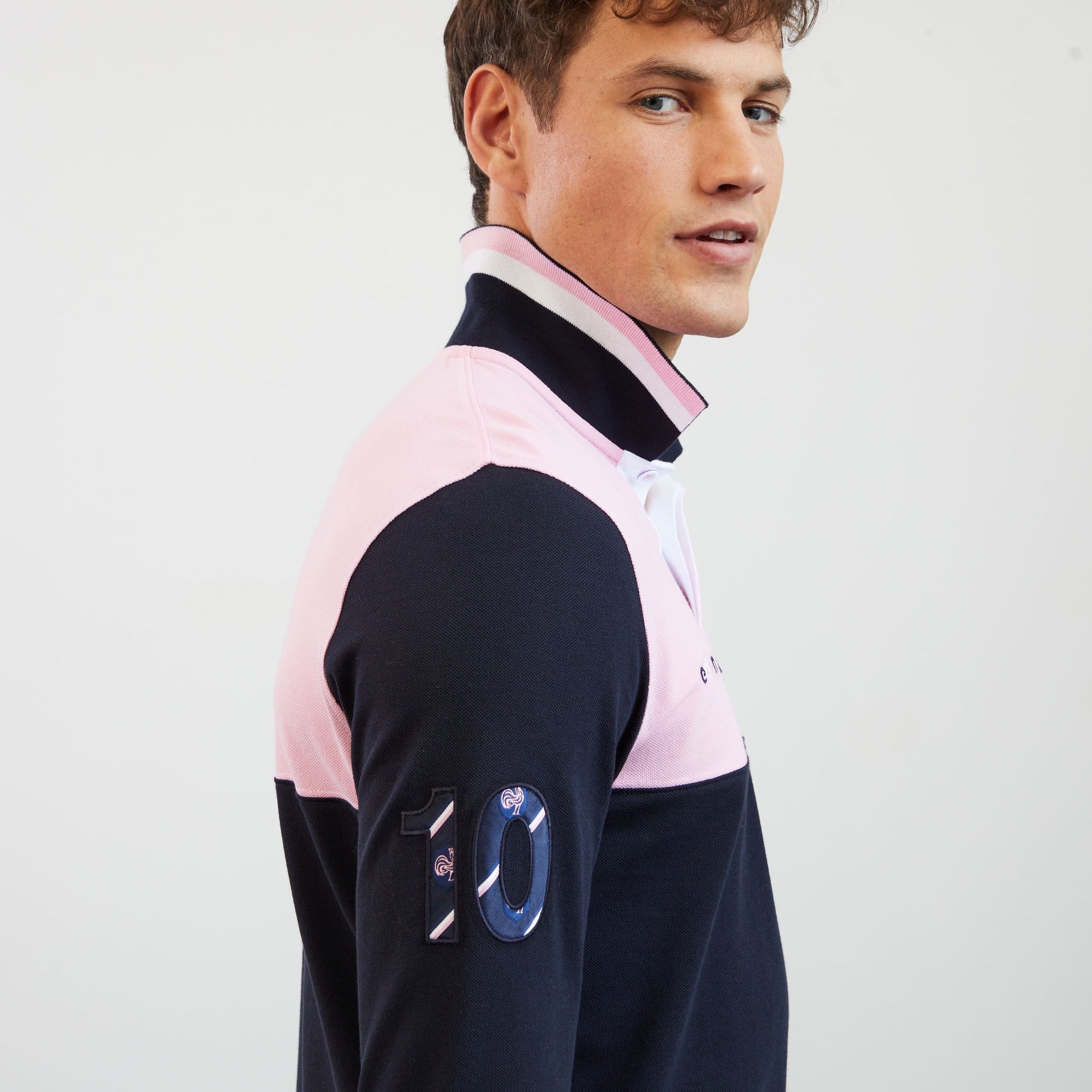 Polo rose colorblock manches longues