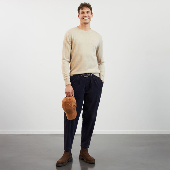 Pull bleu beige en laine mélangée