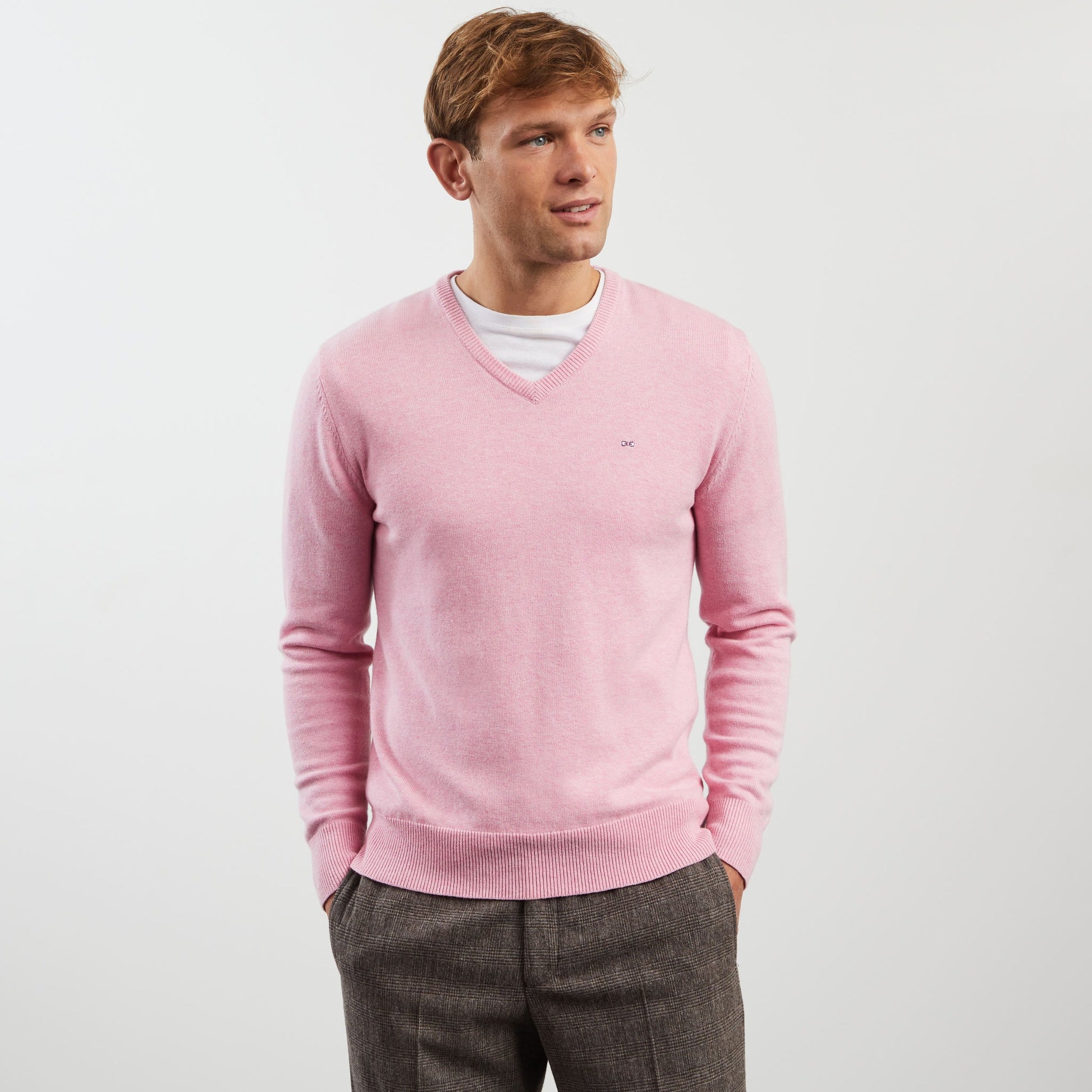 Pull Homme Col V Coton Biologique Rose