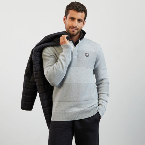 Grey jumper in combination knit - Image 1