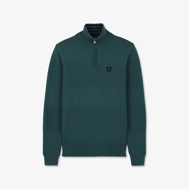 Pull vert à col montant zippé