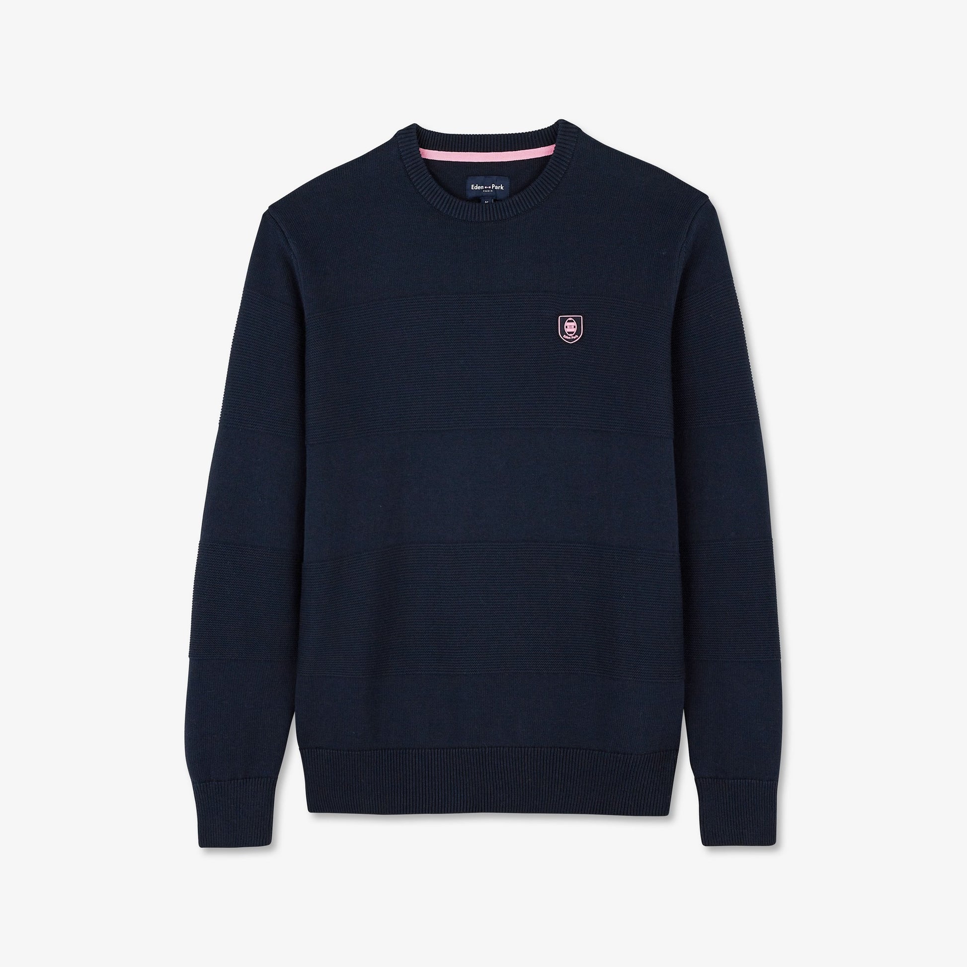 Pull bleu foncé à col rond jeu de maille