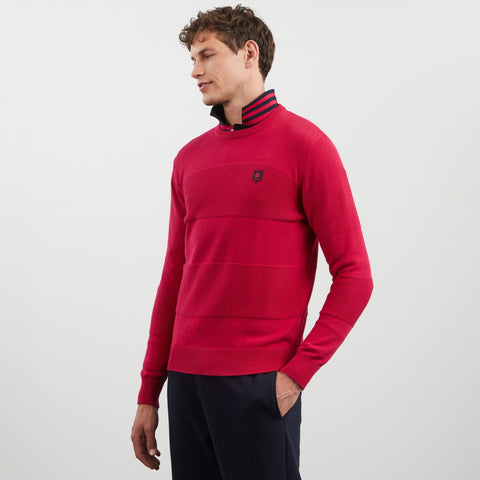 Pink round-neck jumper in combination knit - Image 3