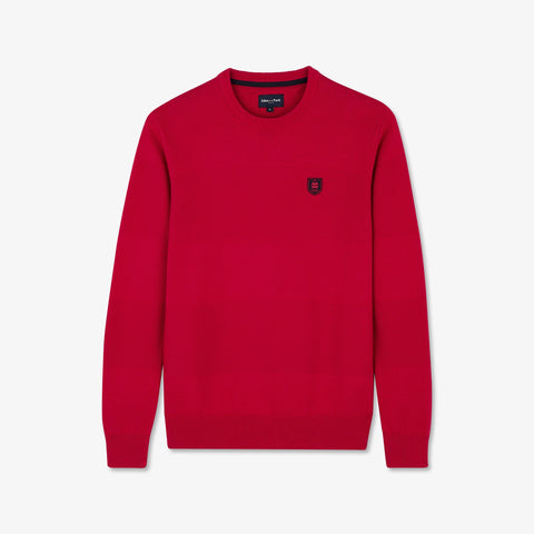 Pink round-neck jumper in combination knit - Image 2