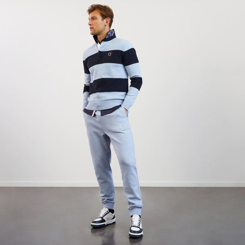 Pull bleu clair rayé à col polo - Image 1