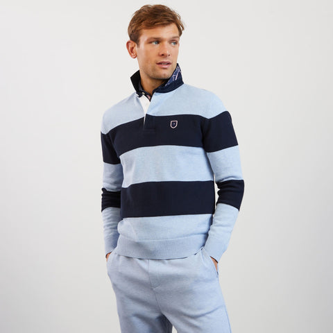 Pull bleu clair rayé à col polo - Image 3