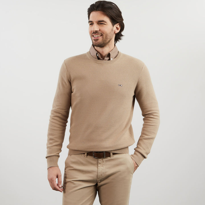 Pull beige uni en maille fantaisie