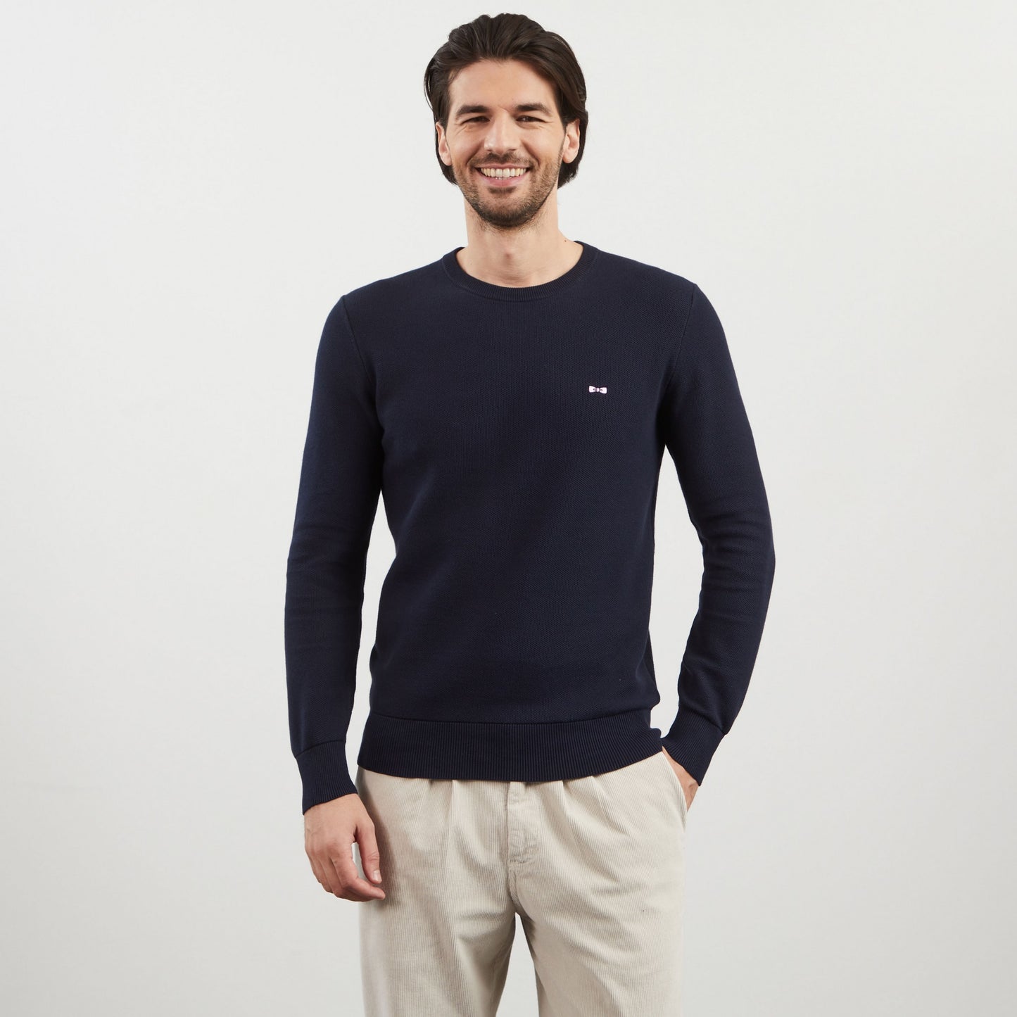 Pull bleu foncé en maille fantaisie