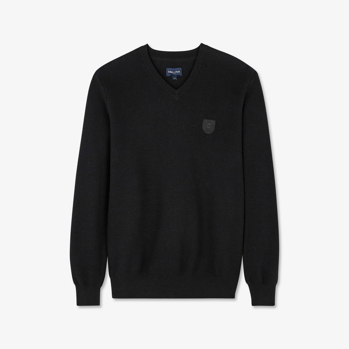 Pull noir uni en maille fantaisie
