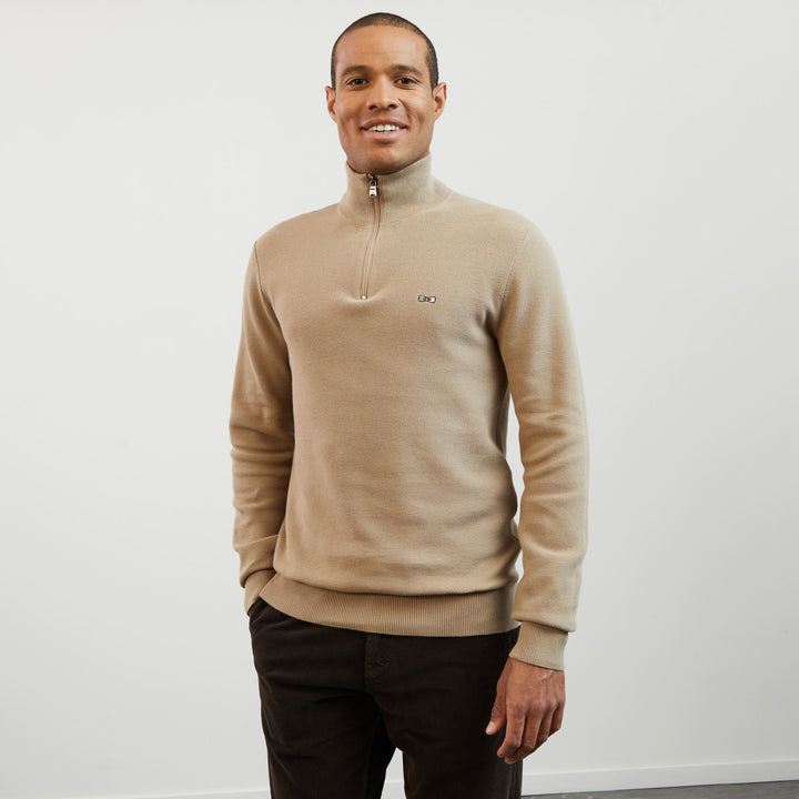 Pull beige camionneur en maille fantaisie