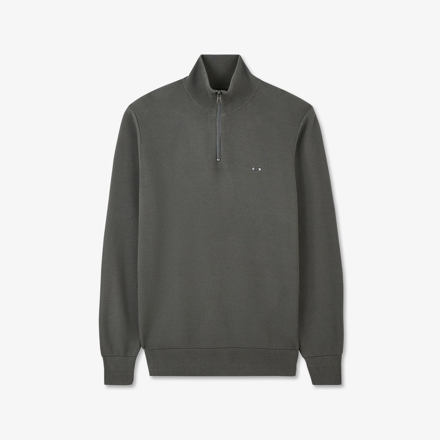 Grey zip-neck jumper in decorative cable knit