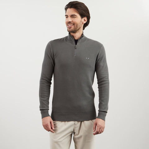 Pull gris camionneur en maille fantaisie - Image 1