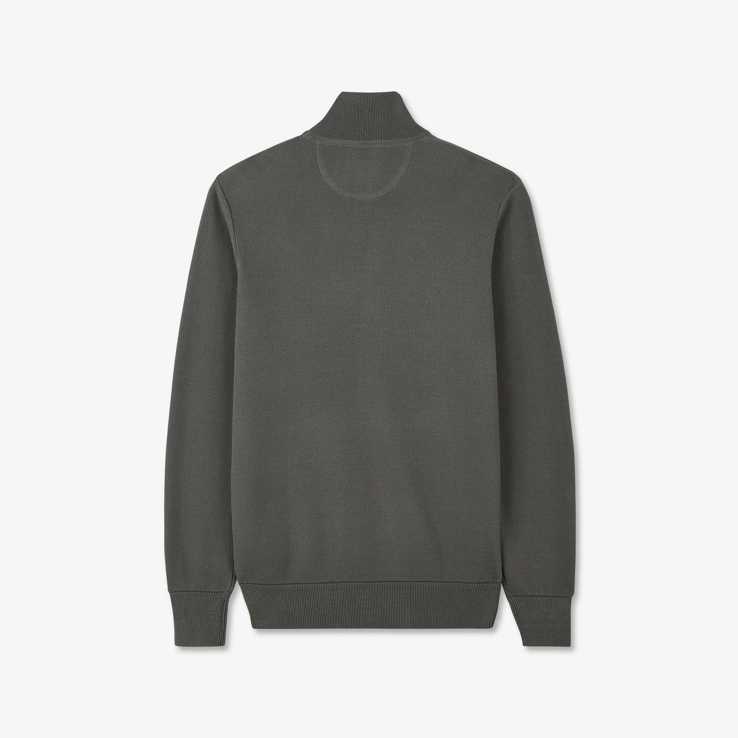 Grey zip-neck jumper in decorative cable knit