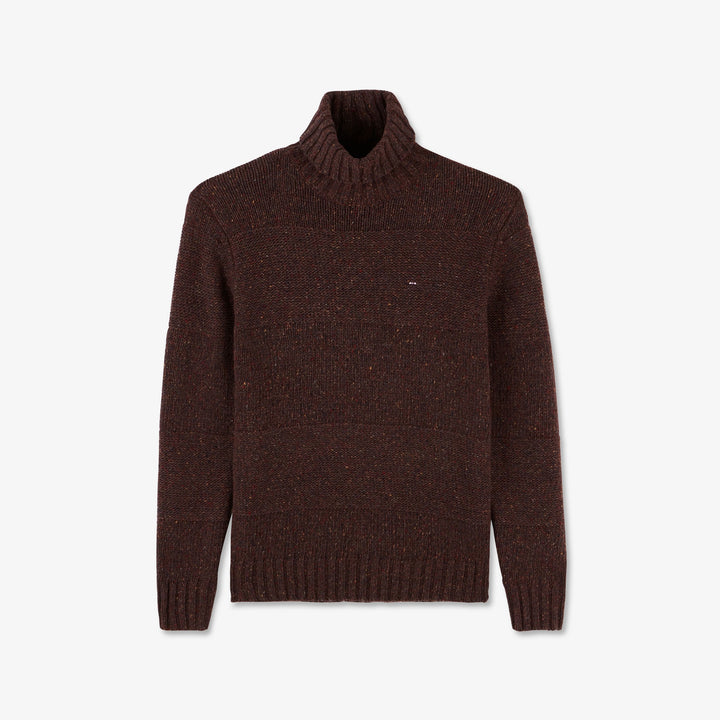 Pull marron mouliné en jeu de maille