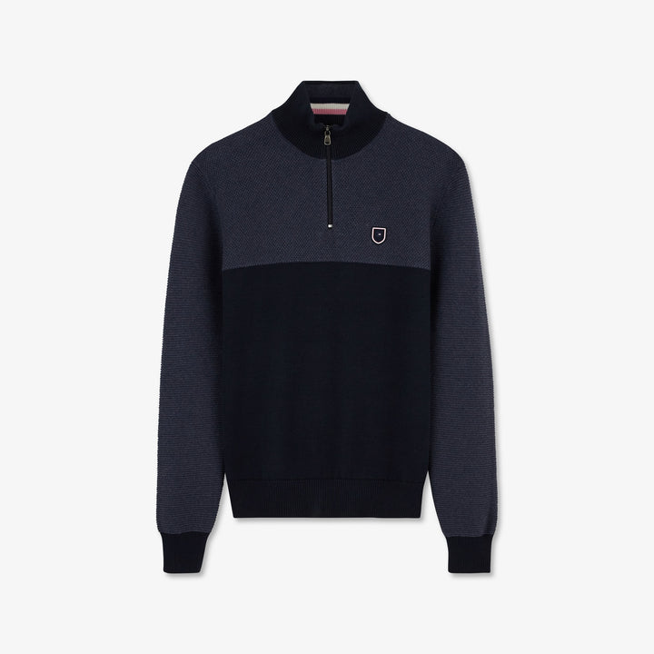 Pull bleu foncé colorblock à col camionneur