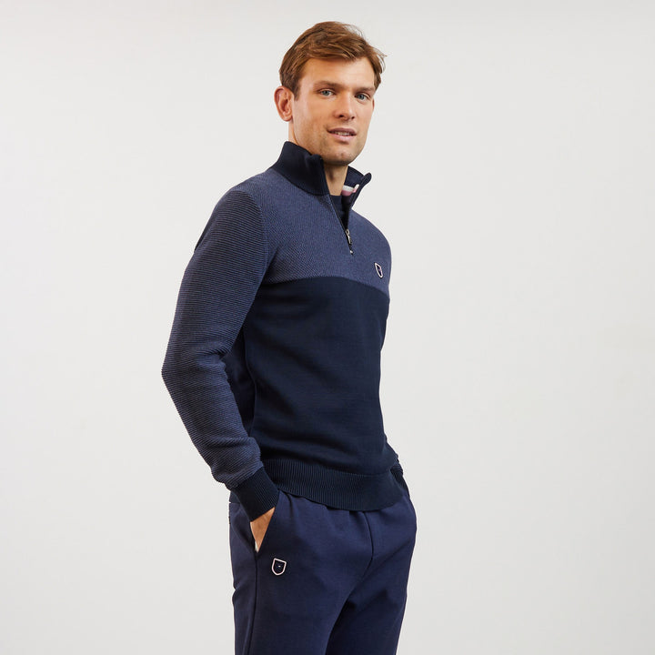 Pull bleu foncé colorblock à col camionneur