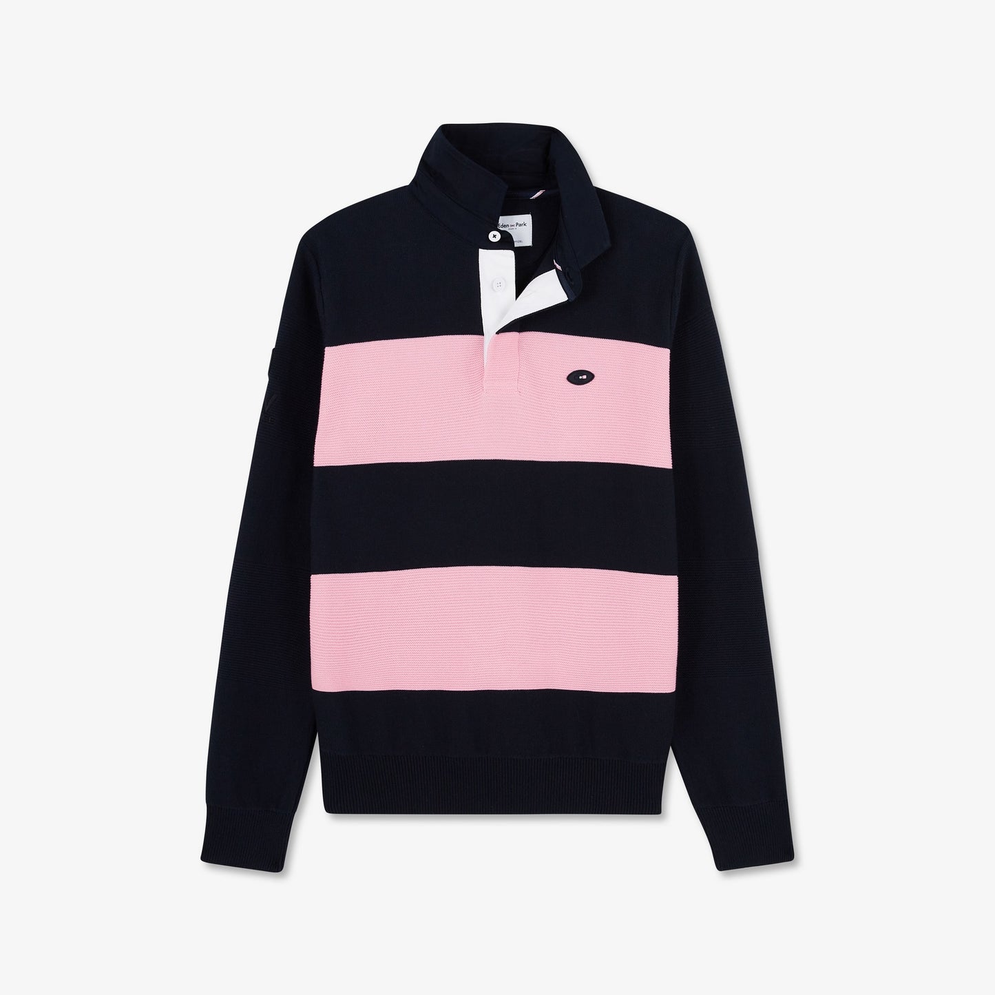 Pull bleu marine à rayures fantaisies