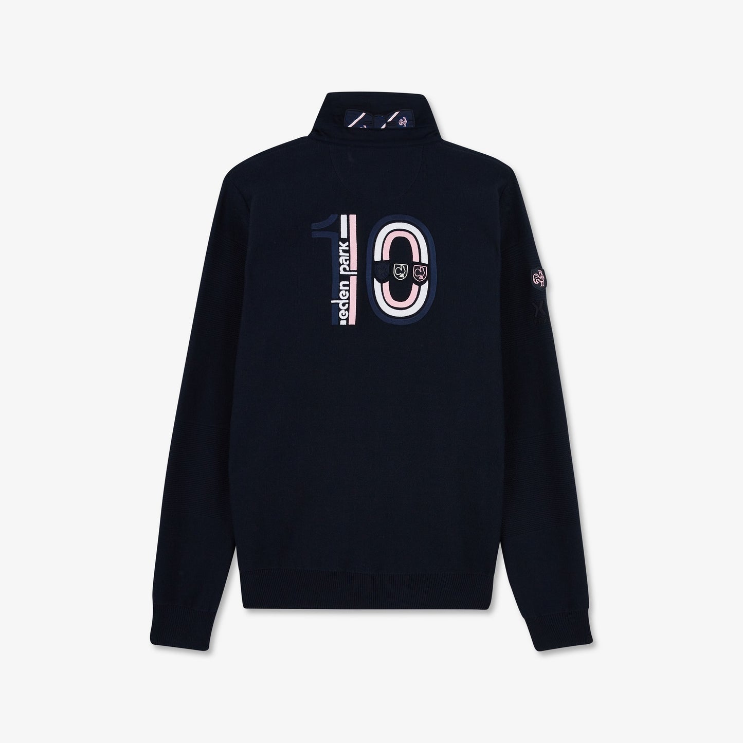 Pull bleu marine à rayures fantaisies
