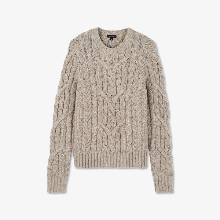 Pull beige mouliné en maille torsadée