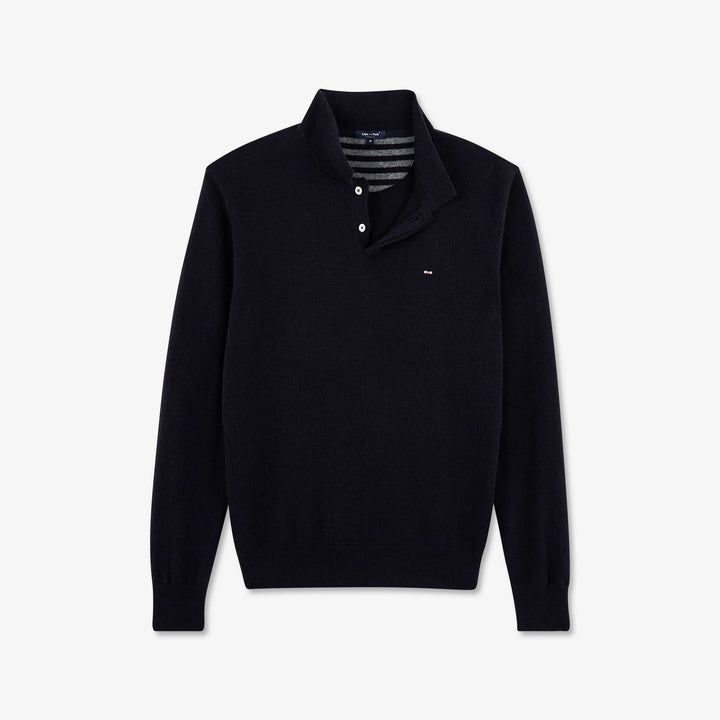 Pull bleu foncé en cachemire à col polo