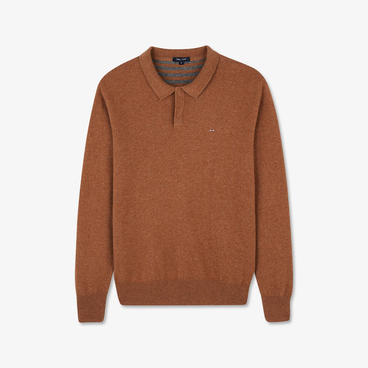 Pull marron en cachemire à col polo